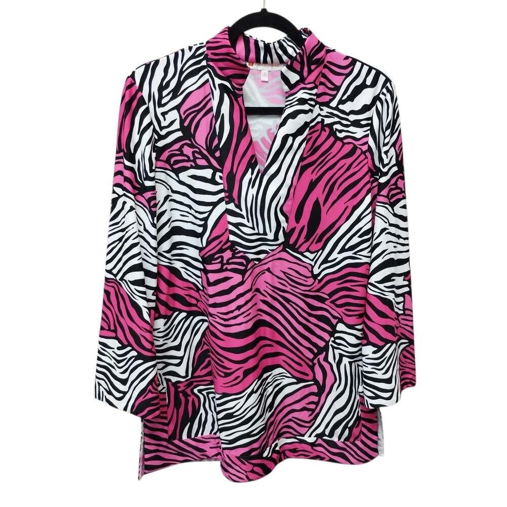 Jude Connally Womens Zebra Print Chris Tunic Large Stretch Artsy Eclectic Office